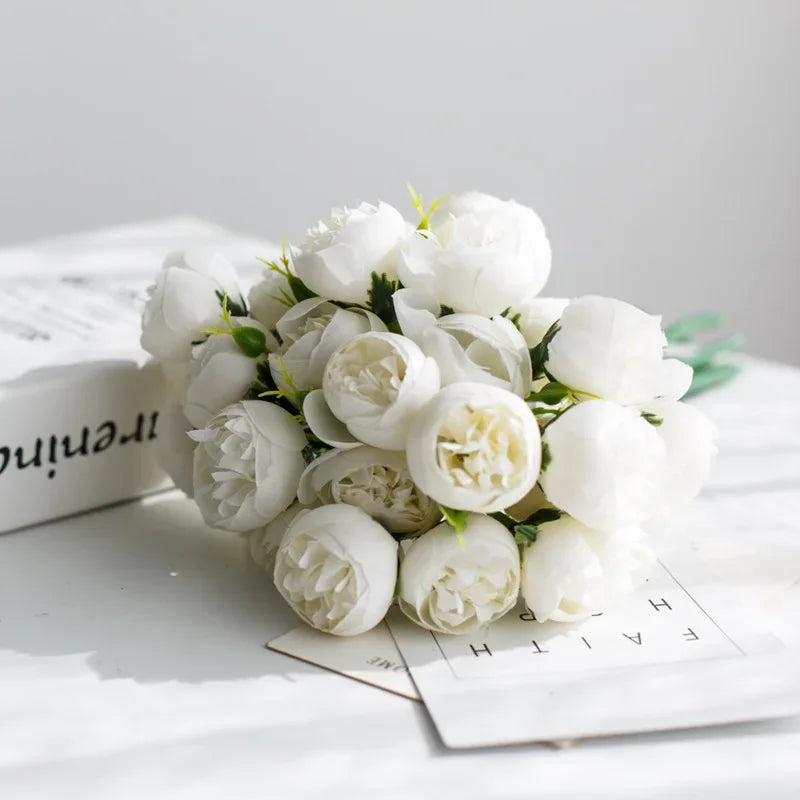 Heads Peony Artificial Flowers for Home Vase DIY Decor Bride Rose Bouquet Fake Flower Wedding Party Centerpieces Decoration