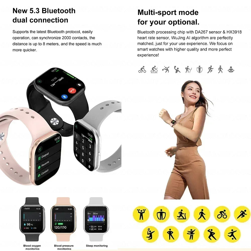 New For Apple Watch 10 Original Smart Watch 16GB Memory Music HD AMOLED NFC Compass Bluetooth Call Waterproof Smart Watch Woman