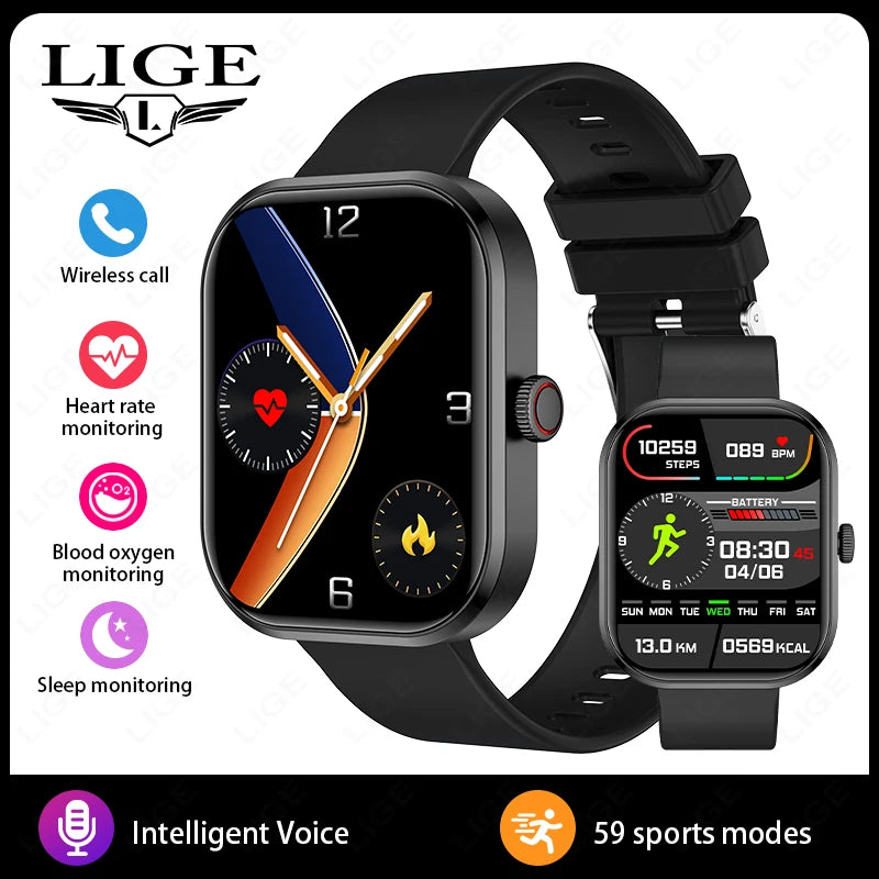 LIGE Smart Watches Ladies Bluetooth Call Sport Bracelet for Android IOS Women‘s Health Monitor Gift Music Clock Smartwatch Pink