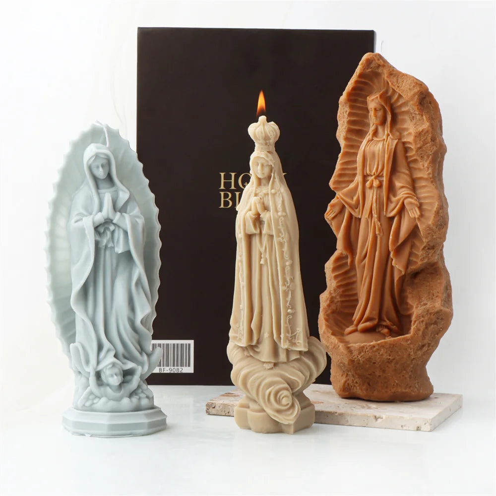 Religious Blessed Virgin Mary Candle Silicone Mold Madonna Goddess Female Deity Portrait Scented Plaster Jesus Resin Epoxy Mould
