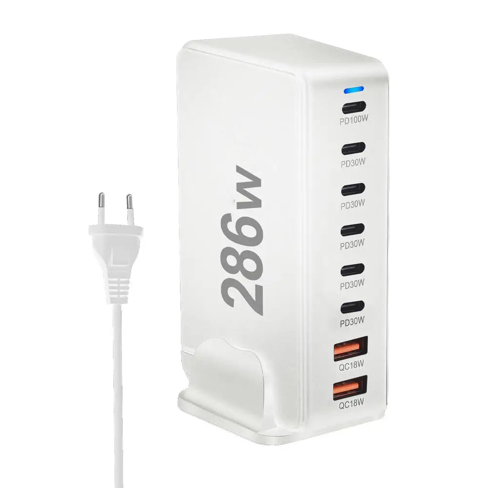 US/UK Style 286W Charger New 286W GaN Desktop PD Adapter Function PD Phone Portable 6C2A Power Bank Multi-mobile Charger Y3Z0