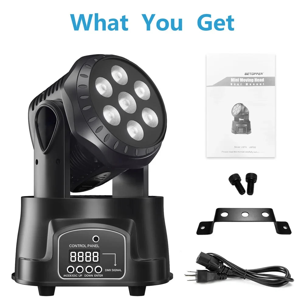 4PCS 7*10W Moving Head Stage Lights RGBW 4-in-1 Professional Disco Light Home Party Stage Ambient Lamp DMX512 Sound Control Ligh