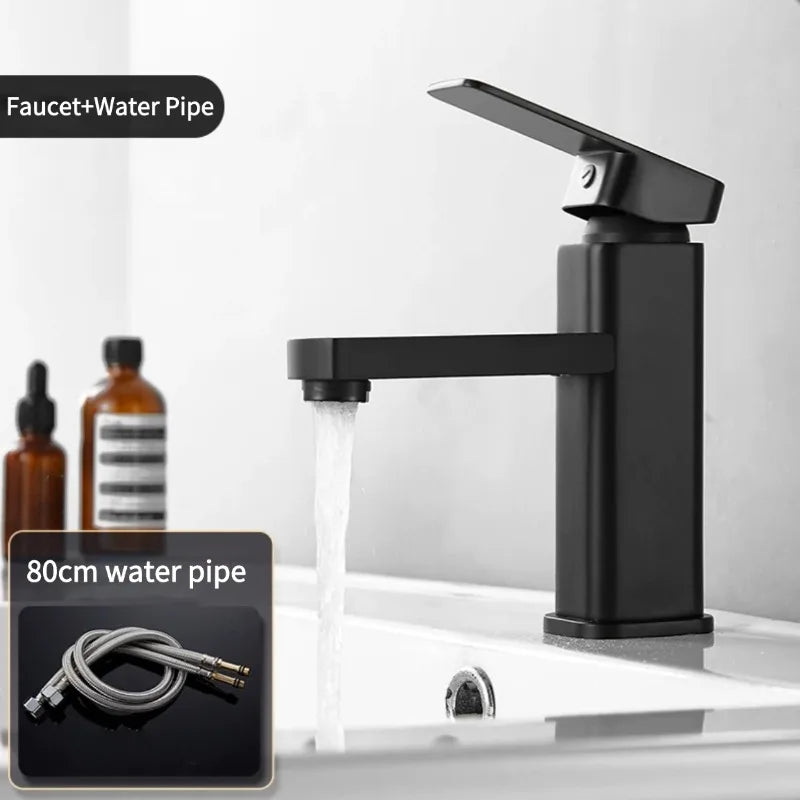 ABS Bathroom Faucet Hot&Cold Mixer Tap Deck Mounted Bathroom Basin Faucets Black Square Washbasin Sink Bathtub Faucet