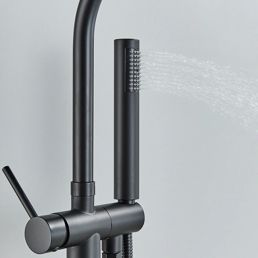 Floor Free Standing Faucet Mixer Single Handle Hot Cold Water Mixer with 360 Rotation Spout with Handshower For Bathtub Shower