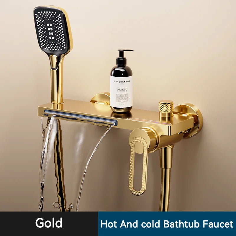 Bathtub Shower Faucet Single Handle Spout Mixer Tap With Hand Shower Wall Mount Platform Bath Mixer Water Faucet Wall Mounted