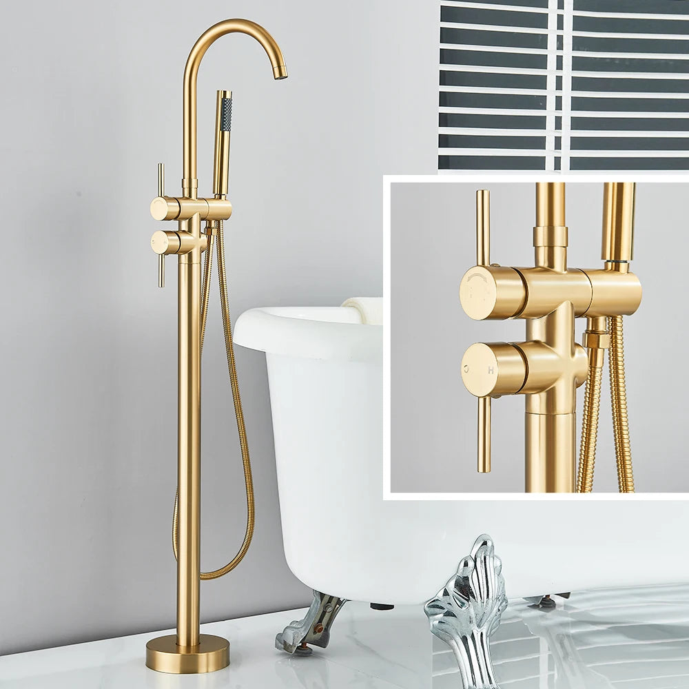 Floor Free Standing Faucet Mixer Single Handle Hot Cold Water Mixer with 360 Rotation Spout with Handshower For Bathtub Shower