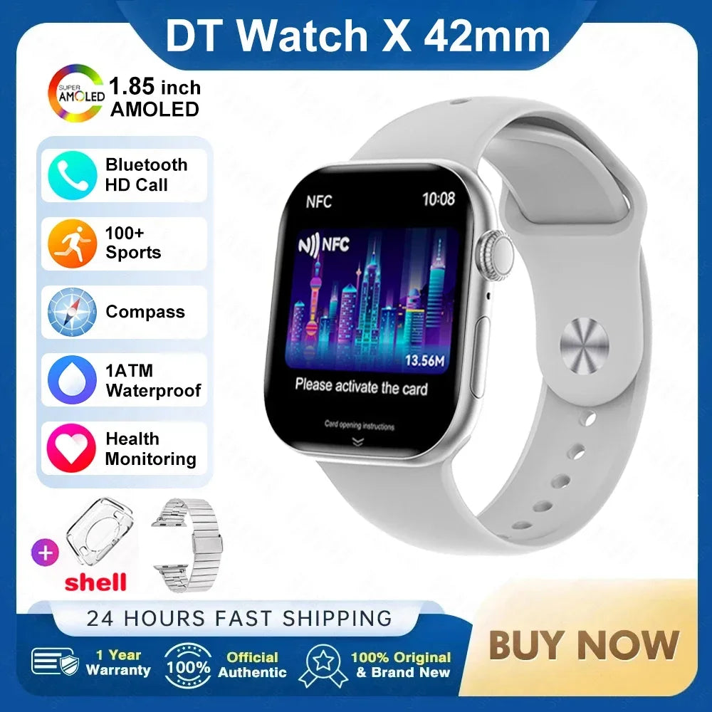 New For IOS DT Watch X Mini Smart Watch Men Women NFC 1.85-inch TWS Earphones Electronic Album Recorder Video Player Smart Watch