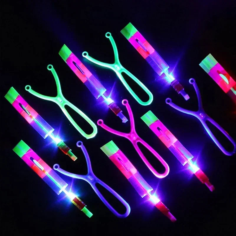 2024 New 50/30/10/5/1Pc Amazing Light Toy Arrow Rocket Helicopter Flying Toy LED Light Toys Party Fun Gifts Rubber Band Catapult