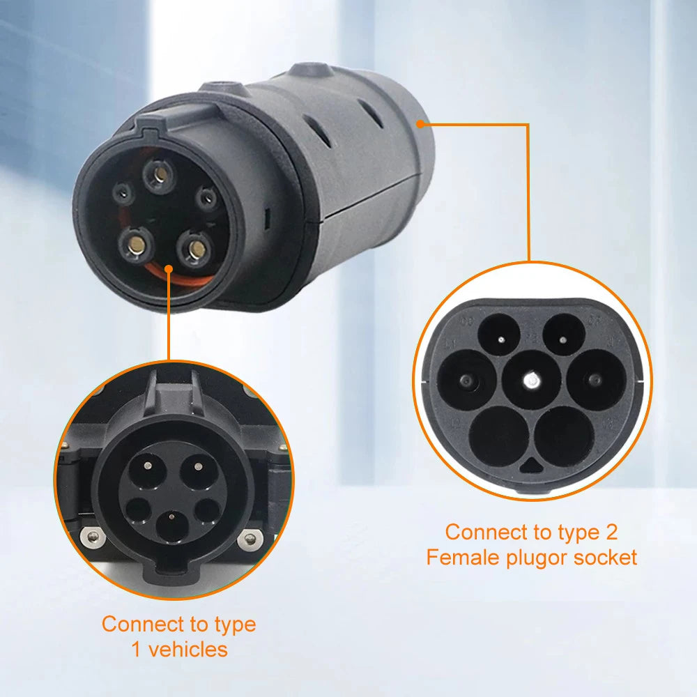 Electric Vehicle Charging Connector Type2 To Type1 16A/32A EV Car Charger Adapter Converter IEC 62196 J1772 EVSE Accessories