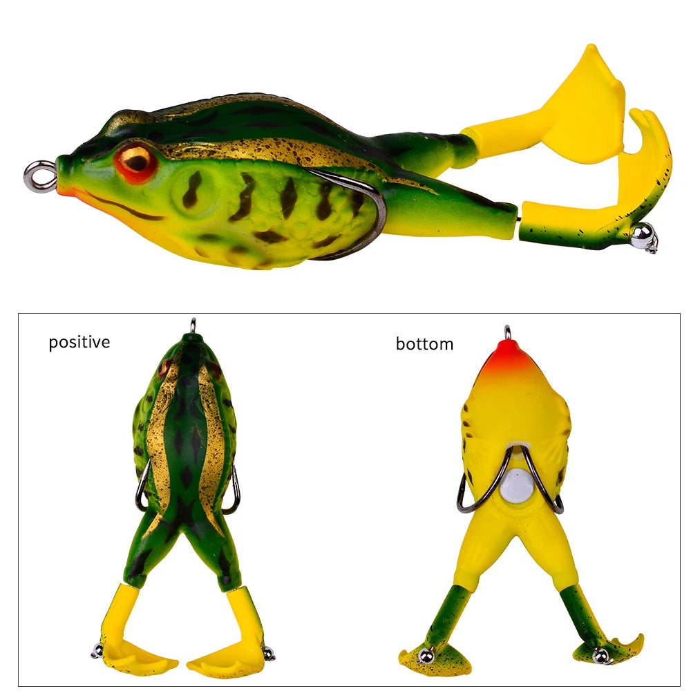 PROBEROS 1PCS Frog Soft Bait 9.5cm-13.5g Rotating Silicone Fishing Lure Floating Rubber Wobbler With Double Hook Topwater Isca