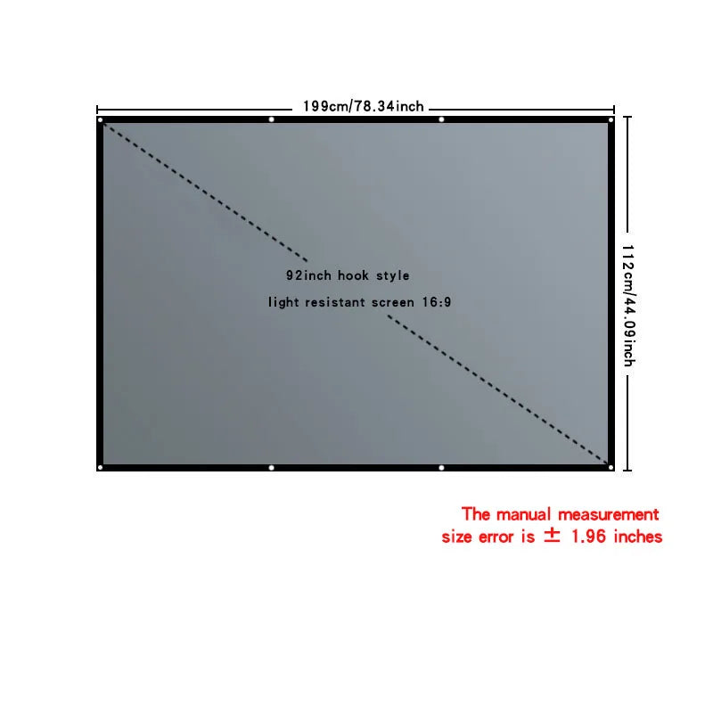 Foldable and portable projection screen, metal anti light 30-133 inches, suitable for low lumen projectors and high-definition