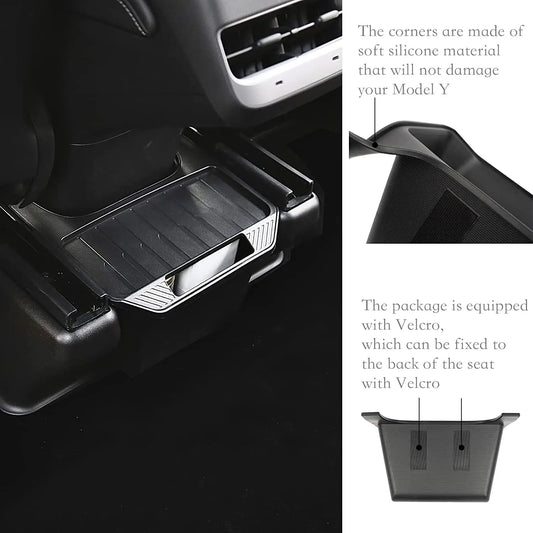 For Tesla Model Y New Rear Center Console TPE Storage Box 2024 2023 2022 Backseat Organizer Tray 2nd Row Container Trash Can