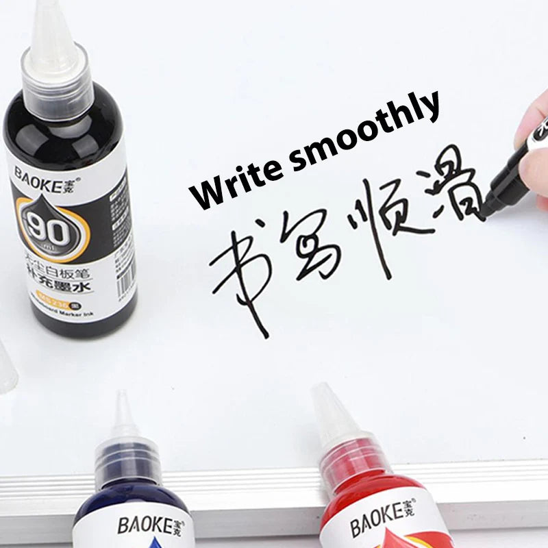 1 Box 90ml Whiteboard Marker Ink Refill Fluids Red Blue Black Colors Compatible with All Erasable Whiteboard Markers