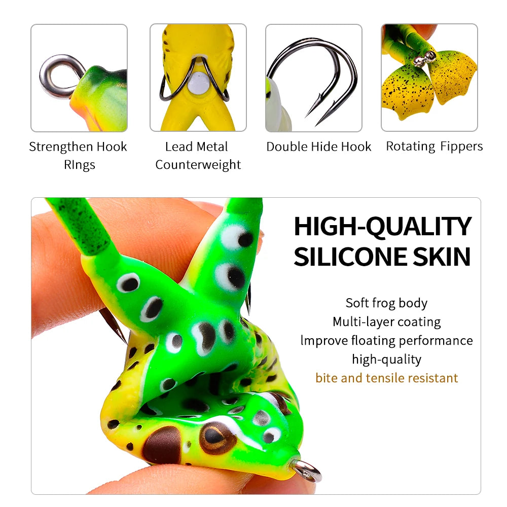 PROBEROS 1PCS Frog Soft Bait 9.5cm-13.5g Rotating Silicone Fishing Lure Floating Rubber Wobbler With Double Hook Topwater Isca