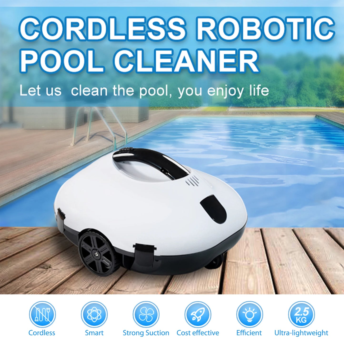 Full Automatic Robotic Pool Cleaner Self-Parking Cordless Pool Vacuum Cleaner Robot For Outdoor Cleaning Tools