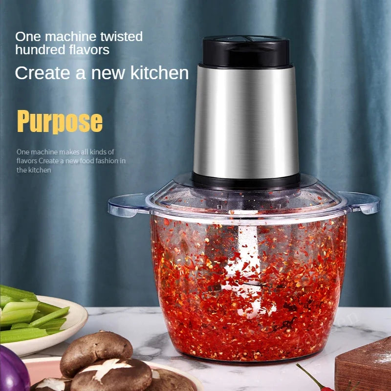 2 Speeds 500W Stainless steel 2L/3L Capacity Electric Chopper Meat Grinder Mincer Food Processor Slicer