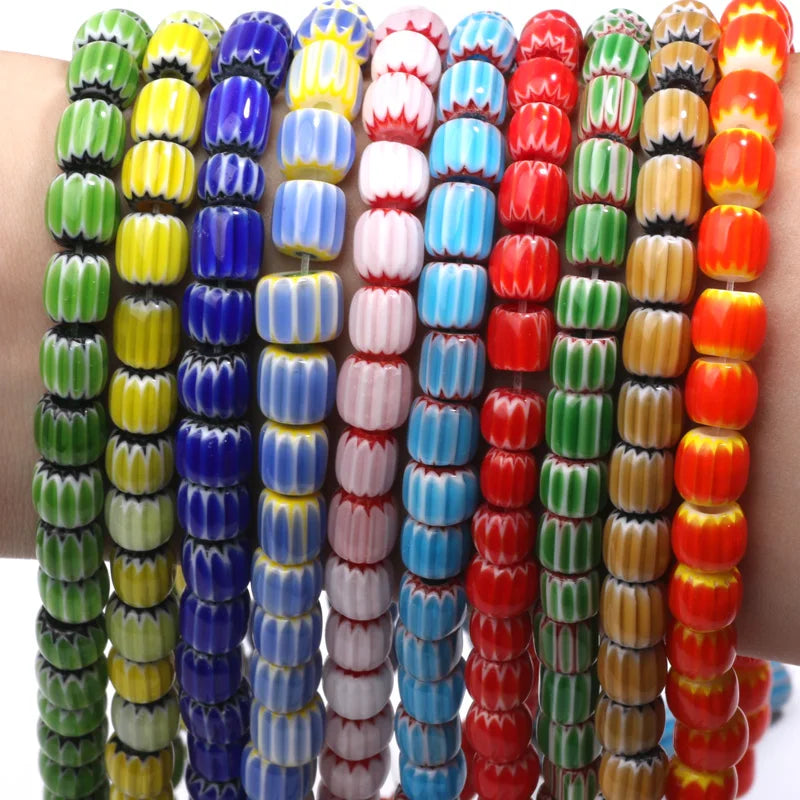 Trend DIY Handicrafs Glass Glazed Print Lampwork Beads Loose Cylinder Spacer Beads For Jewelry Making Diy Bracelets Accessories