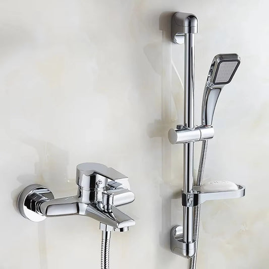 Zinc alloy basin faucet, chrome wall mounted hot and cold water double spout mixer tap for bathroom shower sink bathtub
