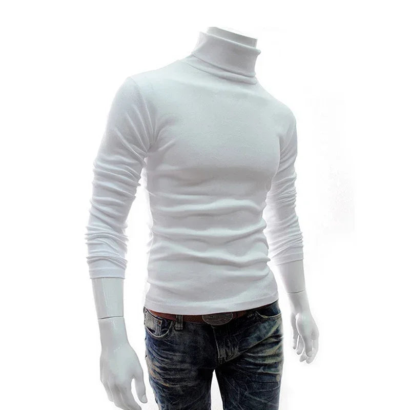 Spring Autumn Thin Men Pullovers Sweaters Turtleneck Knitted Sweater for Men Cotton Clothing Male Sweaters Full Black White Tops