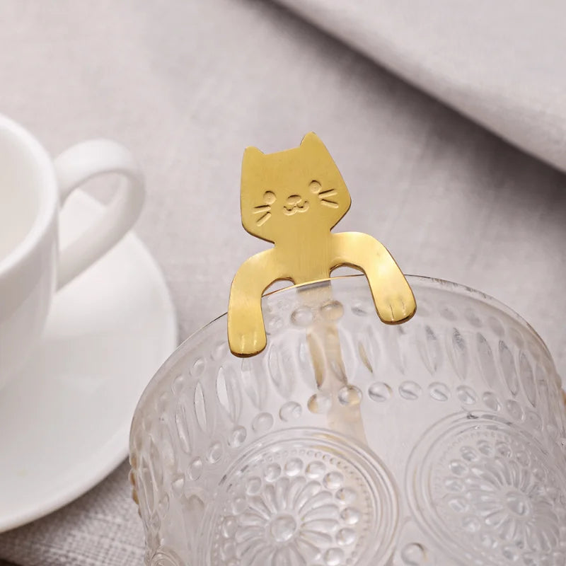 Mini Cute Cat Coffee Spoon Stainless Steel Teaspoon Dessert Snack Scoop Ice Cream Milk Children Spoons Tableware Kitchen Tools
