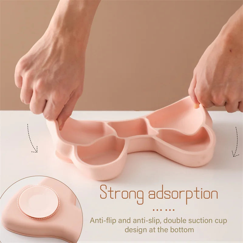 Baby BPA Free Silicone Feeding Training Plate Silicone Dining Plate Bowknot Bowl Kids Cartoon Little Bow Newborn Tableware