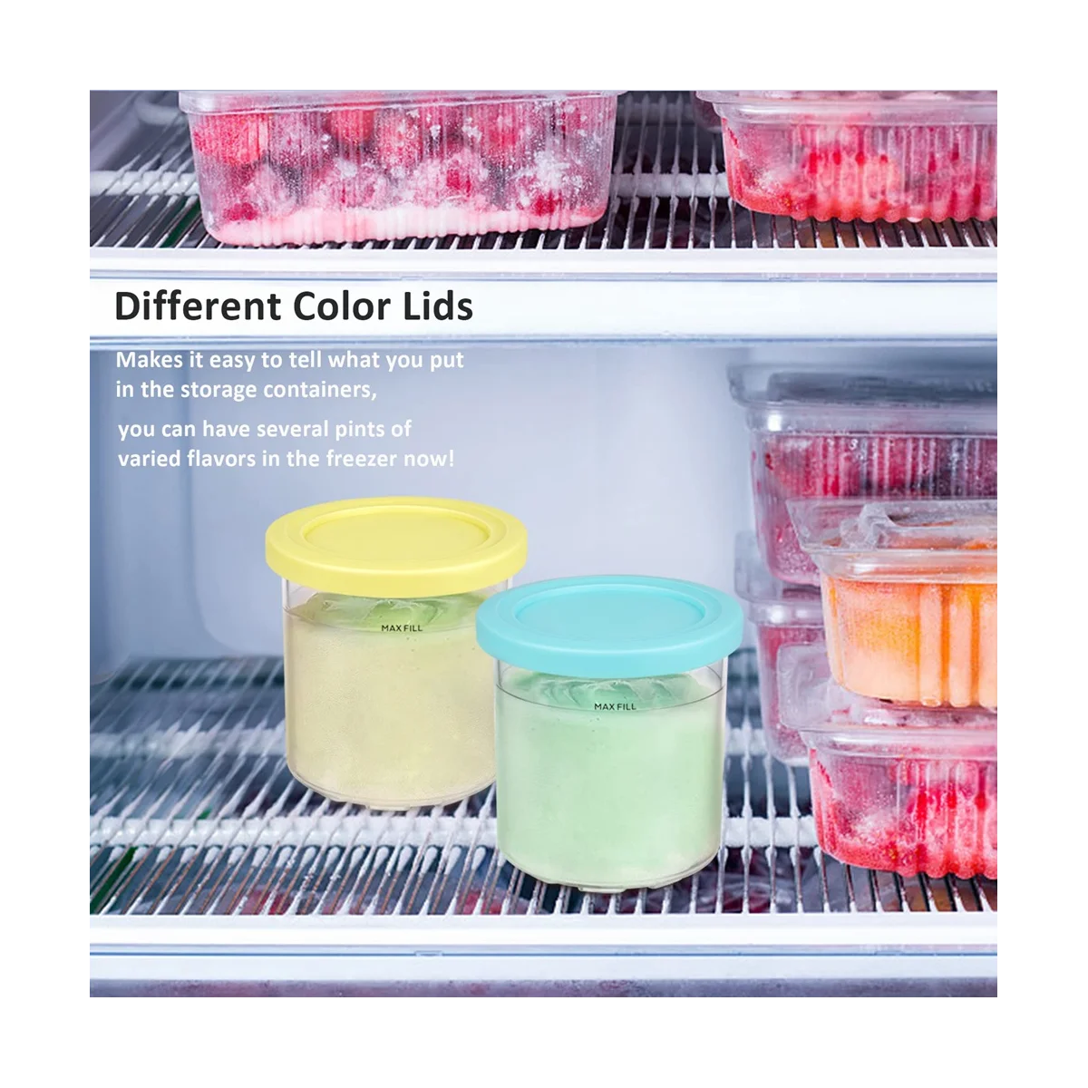 4PCS Ice Cream Pints and Lids for Ninja Creami NC301 NC300 NC299AMZ Series Ice Cream Storage Containers Food Freezer