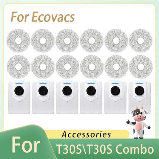 Mop Pads For ECOVACS T30S COMBO\T30S Spare Parts Replacement Consumables Dust Bag Mop Cloth Robot Vacuum Cleaner Accessories