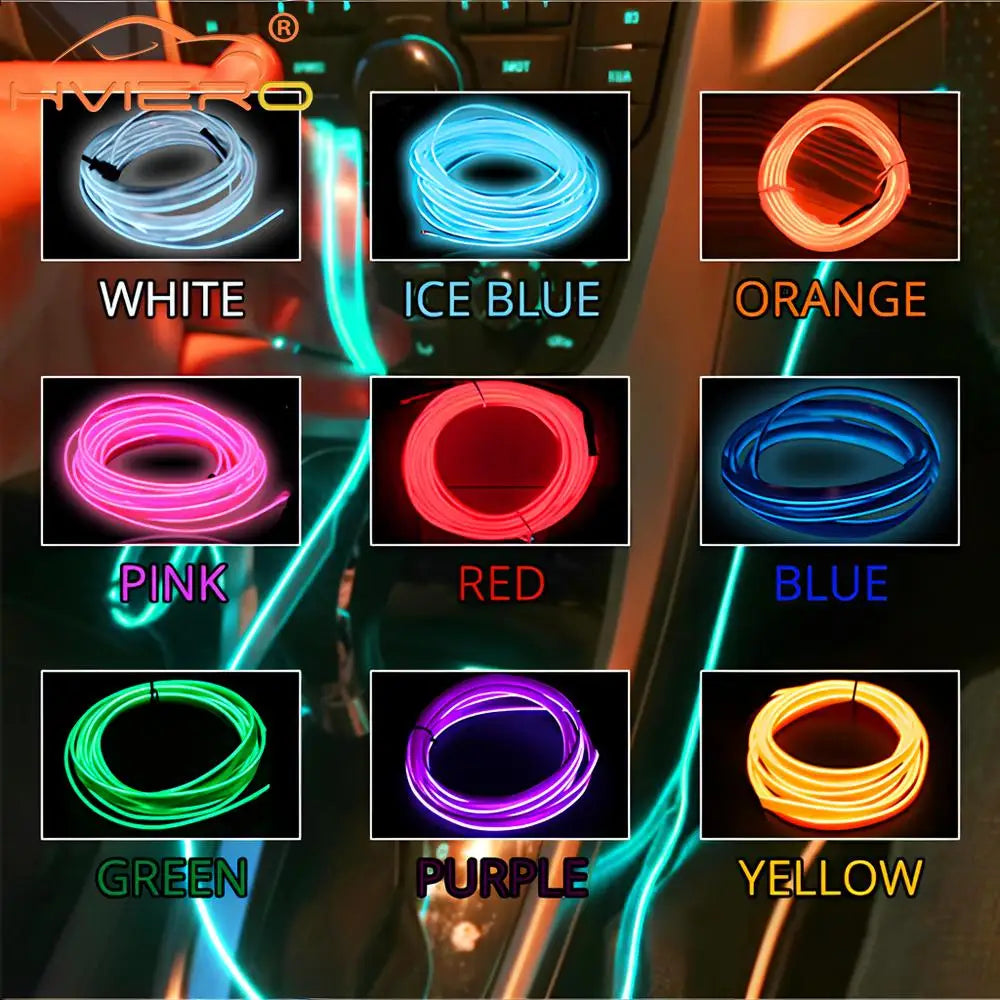1M/2M/3M/5M Car Interior Lighting LED Strip Auto Decoration Wire Rope Tube Line Flexible Neon Lights with USB Drive Atmosphere