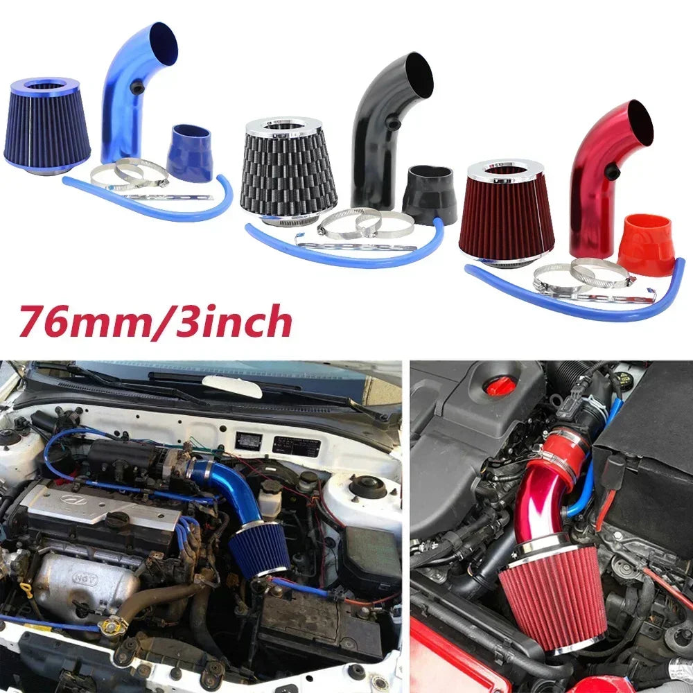 Universal 76mm 3'' High Flow Air Filter Intake Pipe Filter Car Modification Mushroom Head High Cold Air-Filter Aluminum Pipe Kit