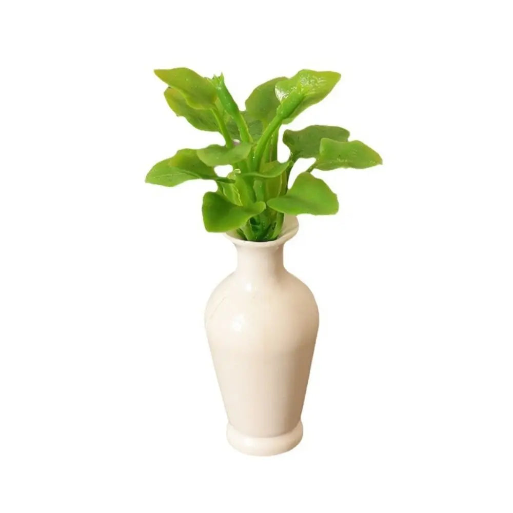 1:12 Dollhouse Mini Plastic Simulation Vase Green Plant Finished Flower Outdoor Doll House Miniature Model Accessories