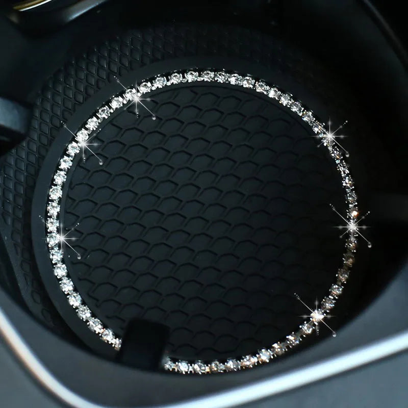 2PCSCar Non-slip Water Cup Pad Diamond Rhinestone Bling Decoration Auto Interior Cup Bottle Anti-skid Rubber Mat Car Accessories
