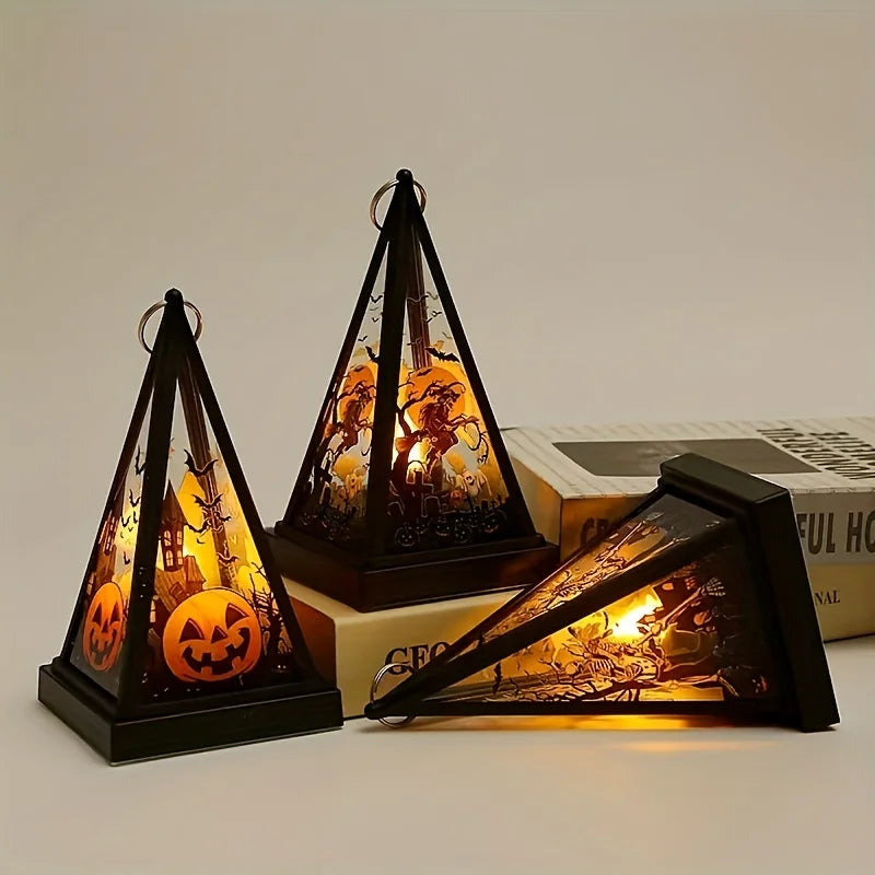 Triangle Skull Pumpkin Night Light Lamp Changing LED Nightlight Room Decor Table Desk Lamps Halloween Gifts for Kids Boys