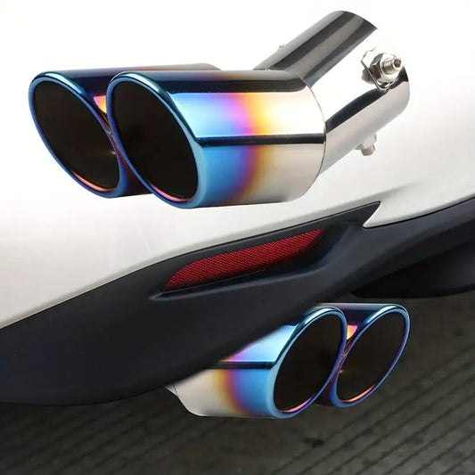Car General One Out Two Grilled Blue Tail Throat Double Pipe Tail Pipe Muffler Stainless Steel Exhaust Pipe Modification Supplie