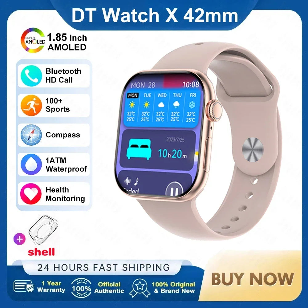 New For IOS DT Watch X Mini Smart Watch Men Women NFC 1.85-inch TWS Earphones Electronic Album Recorder Video Player Smart Watch