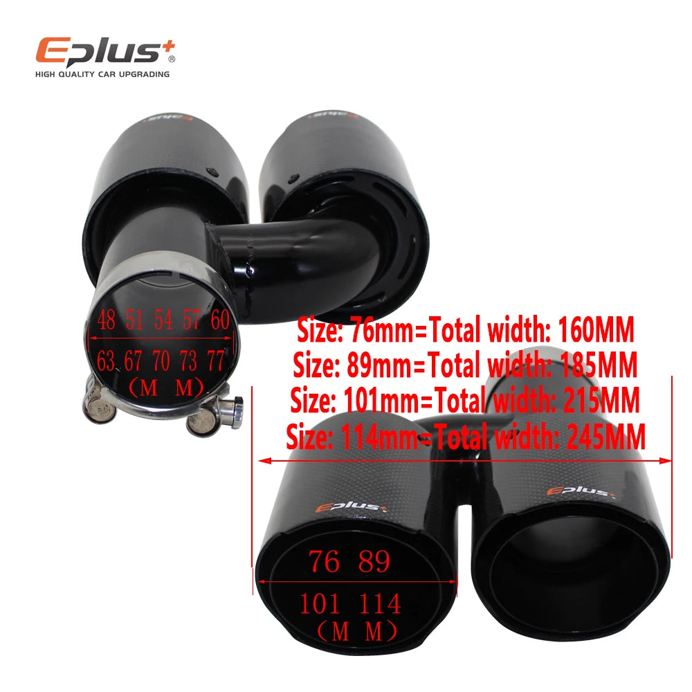 EPLUS Car Carbon Fiber Matte Muffler Tip h Shape Double Exit Exhaust Pipe Mufflers Nozzle Decoration Universal Stainless Black