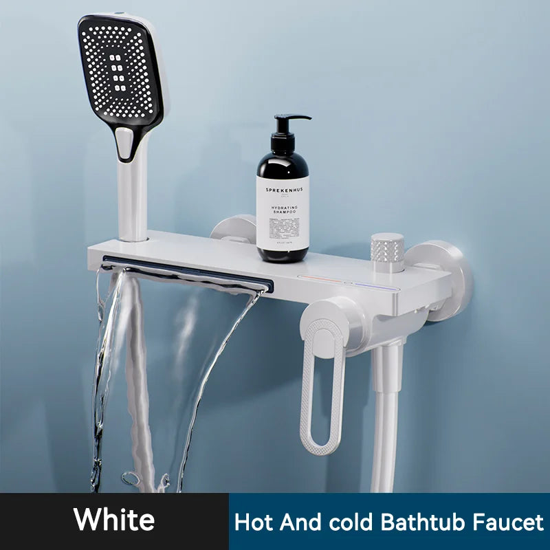 Bathtub Shower Faucet Single Handle Spout Mixer Tap With Hand Shower Wall Mount Platform Bath Mixer Water Faucet Wall Mounted