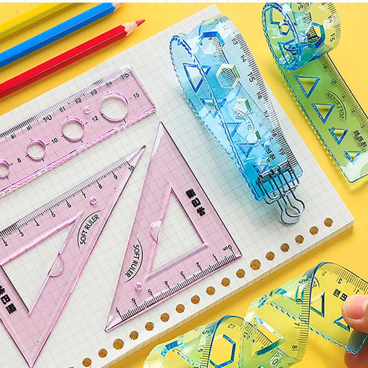 4Pcs Soft Ruler Set Can Bend Ruler Creative Measure Tool Child Student Geometry Maths Drawing Stationery School Office Supplies