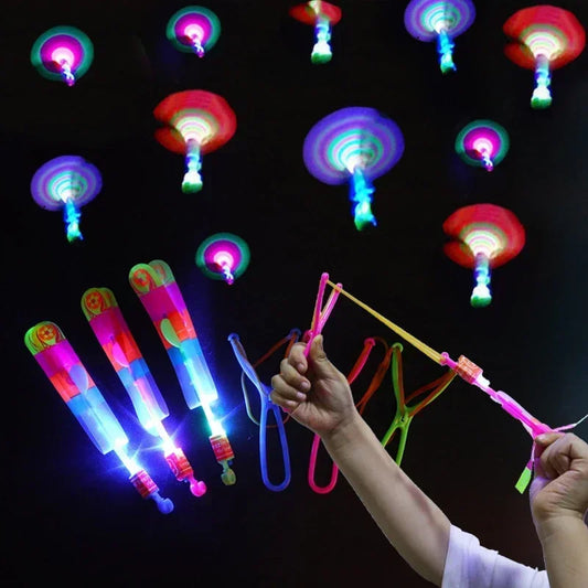 2024 New 50/30/10/5/1Pc Amazing Light Toy Arrow Rocket Helicopter Flying Toy LED Light Toys Party Fun Gifts Rubber Band Catapult