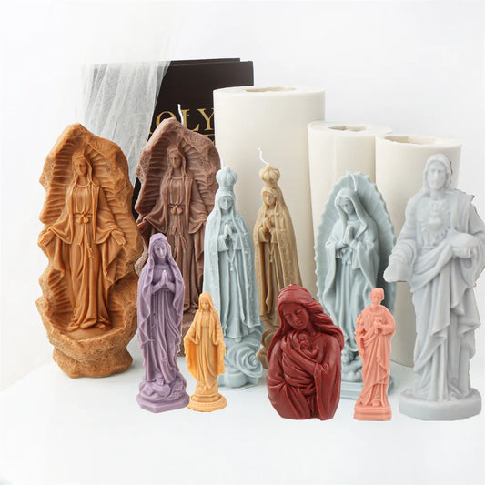 Religious Blessed Virgin Mary Candle Silicone Mold Madonna Goddess Female Deity Portrait Scented Plaster Jesus Resin Epoxy Mould