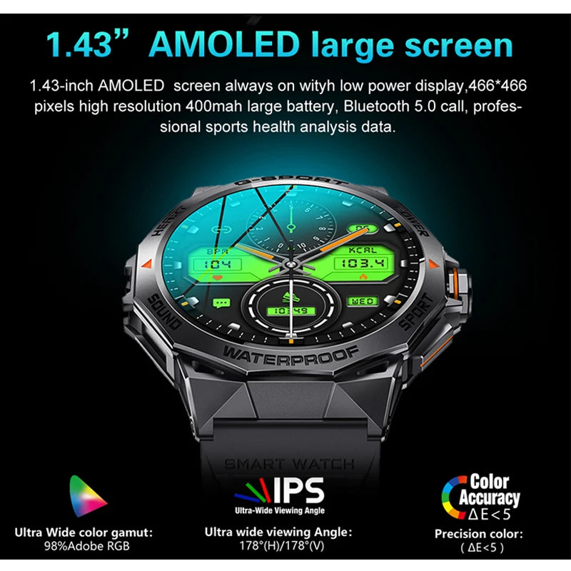 AMOLED K62 Smart Watch Men Voice Assistant Dial Bluetooth Call Music Heart Rate IP68 Waterproof Timer Sport Smartwatch 400mAh