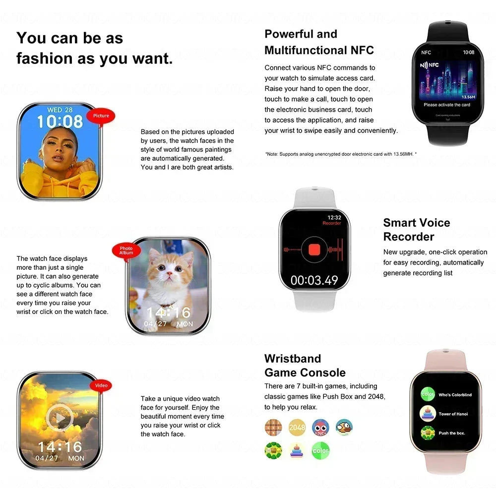 New For Apple Watch 10 Original Smart Watch 16GB Memory Music HD AMOLED NFC Compass Bluetooth Call Waterproof Smart Watch Woman