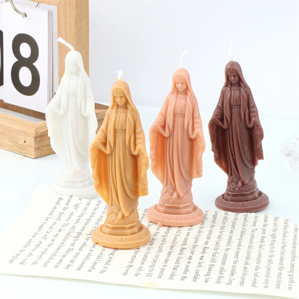 Religious Blessed Virgin Mary Candle Silicone Mold Madonna Goddess Female Deity Portrait Scented Plaster Jesus Resin Epoxy Mould