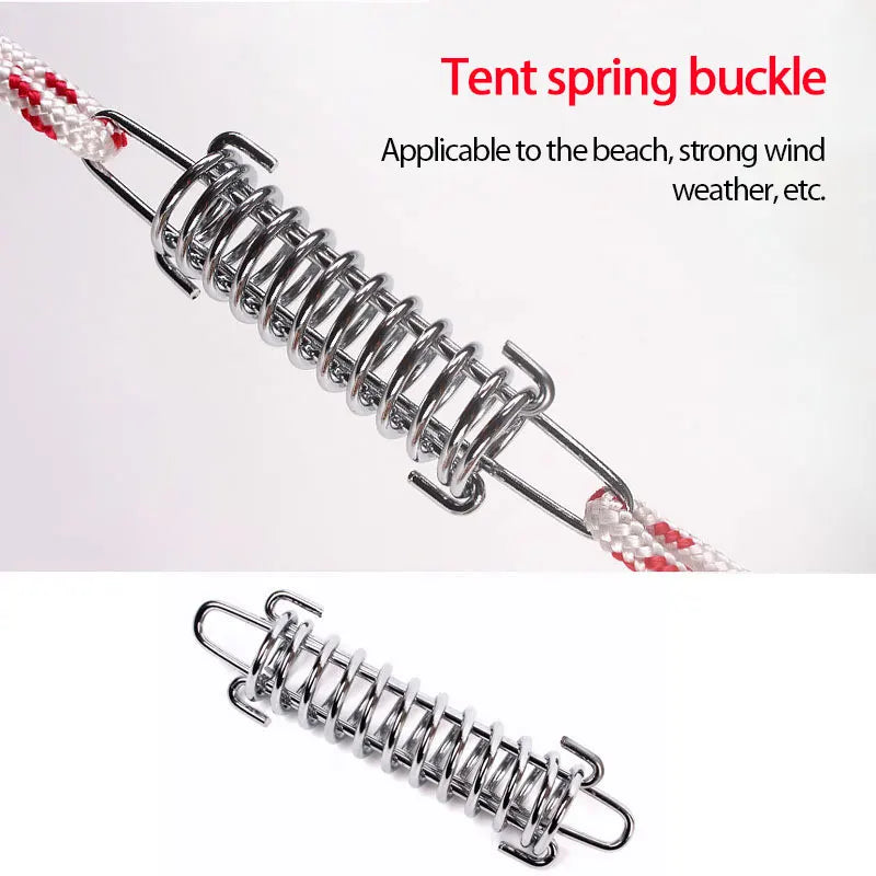 1~8PCS Steel Tent Wind Rope Spring Buckle Tent Tensioner Camping Deck Pegs with Carabiner Clips Awning Tightener Fixed Hook