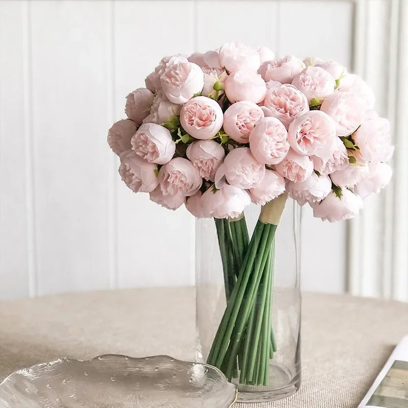 Heads Peony Artificial Flowers for Home Vase DIY Decor Bride Rose Bouquet Fake Flower Wedding Party Centerpieces Decoration