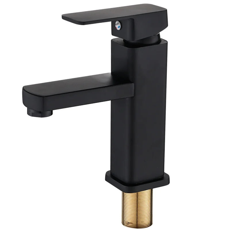ABS Bathroom Faucet Hot&Cold Mixer Tap Deck Mounted Bathroom Basin Faucets Black Square Washbasin Sink Bathtub Faucet