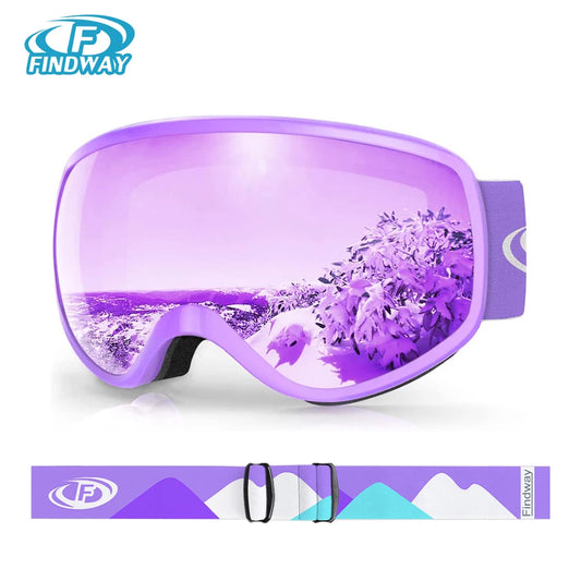 Findway Ski Goggles Kids Anti-Fog 100% UV Protection for 3-10 Years Old Boys/Girls Skiing Snowboarding Compatible with Helmet