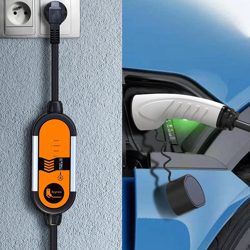 feyree Portable EV Charger Type2 3.5KW 16A EVSE Charging Box Type1 SAE J1772 Socket EU Plug Controller Wallbox for Electric Car