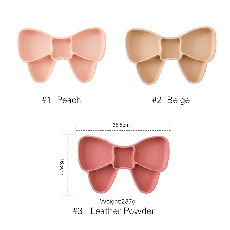 Baby BPA Free Silicone Feeding Training Plate Silicone Dining Plate Bowknot Bowl Kids Cartoon Little Bow Newborn Tableware