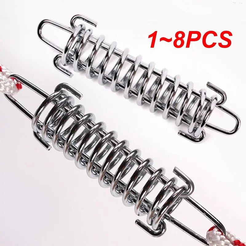 1~8PCS Steel Tent Wind Rope Spring Buckle Tent Tensioner Camping Deck Pegs with Carabiner Clips Awning Tightener Fixed Hook