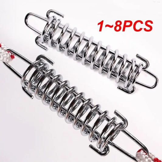 1~8PCS Steel Tent Wind Rope Spring Buckle Tent Tensioner Camping Deck Pegs with Carabiner Clips Awning Tightener Fixed Hook
